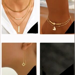 Gold Plated S.Steel Bar Chain, 18k SS clover earrings,anklet ALL New